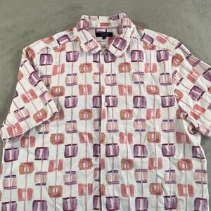 Ted Baker London Square Print Shirt Men XL 5 Multi Geo Linen Blend Short Sleeve